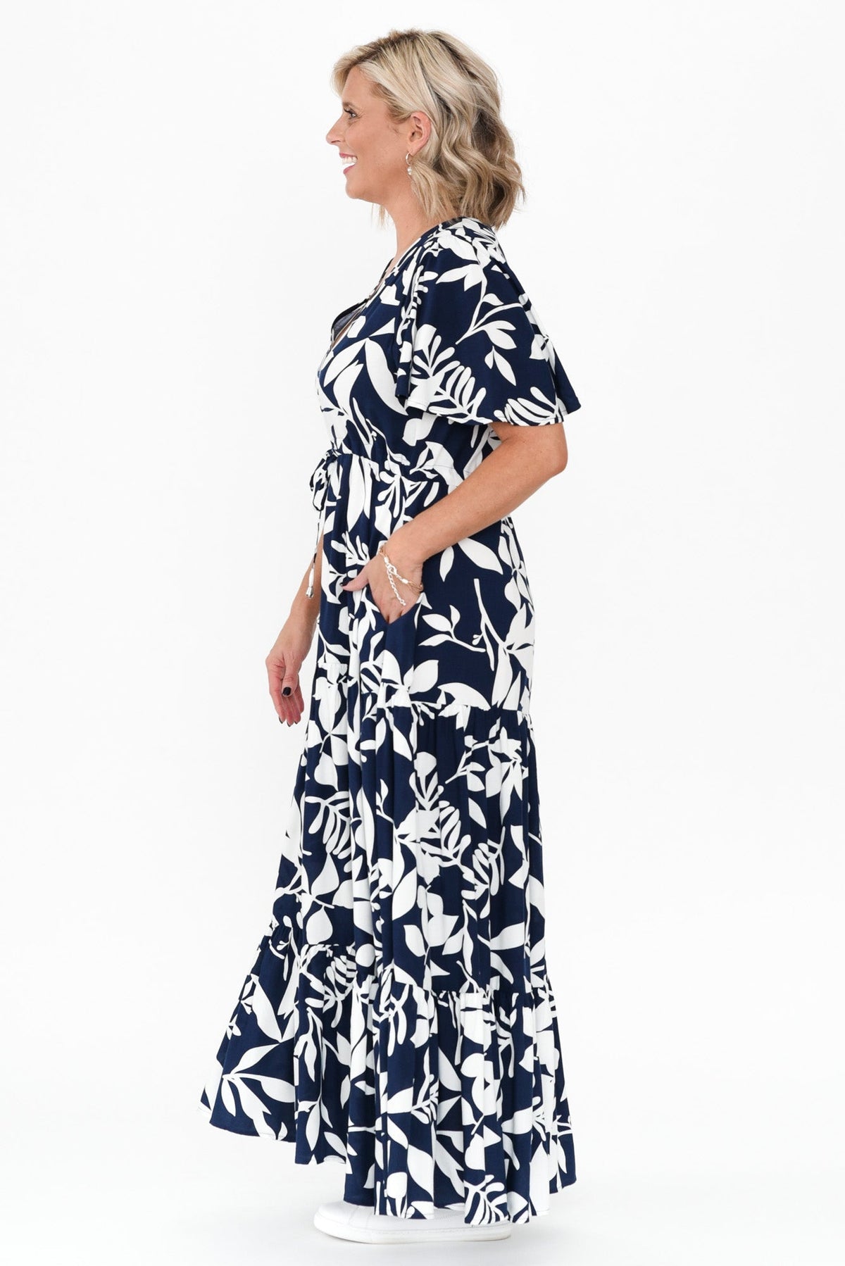 Cooper Navy Floral Tier Dress Side View