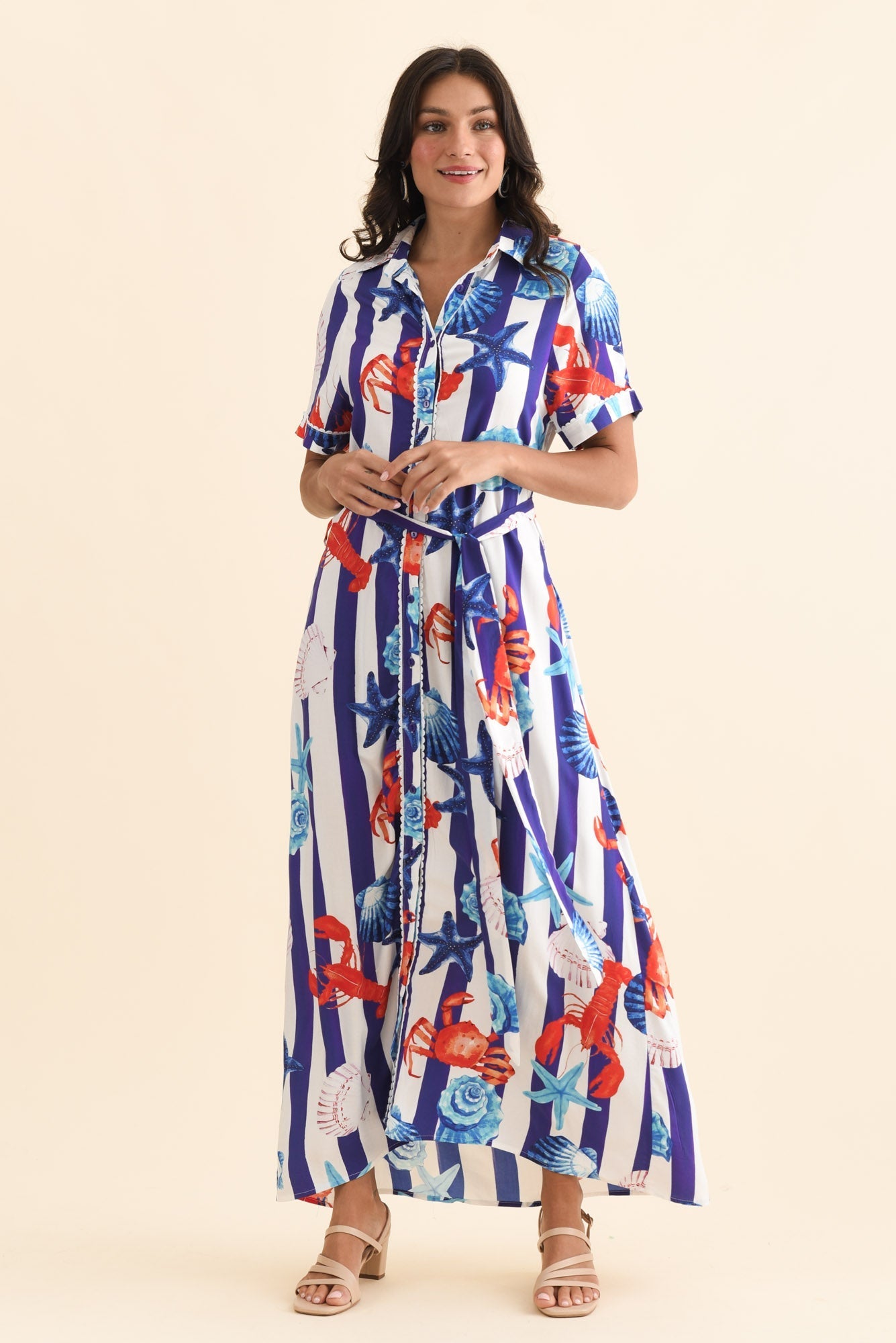 Corine Blue Beach Tie Dress Front View