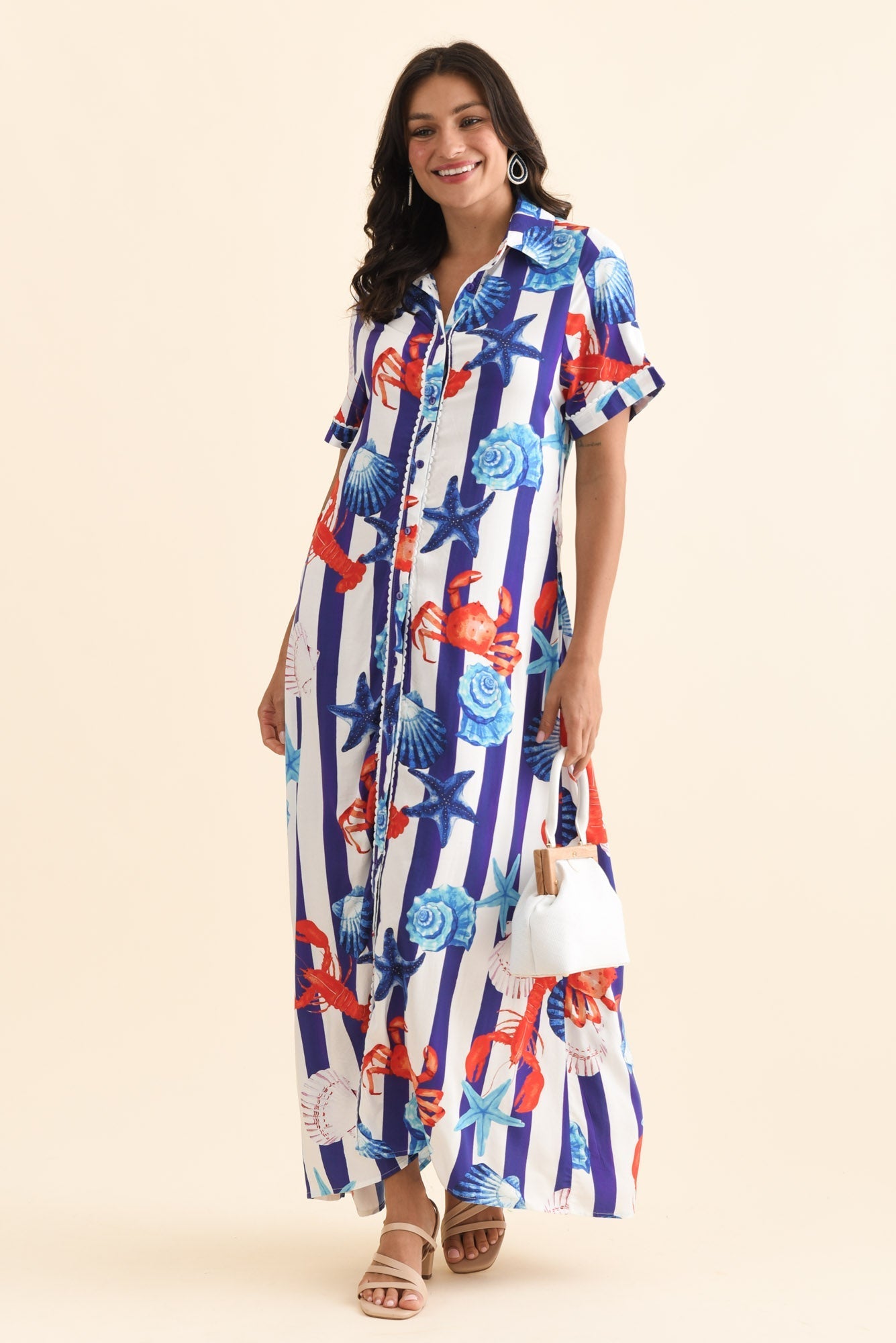 Corine Blue Beach Tie Dress Front View 2
