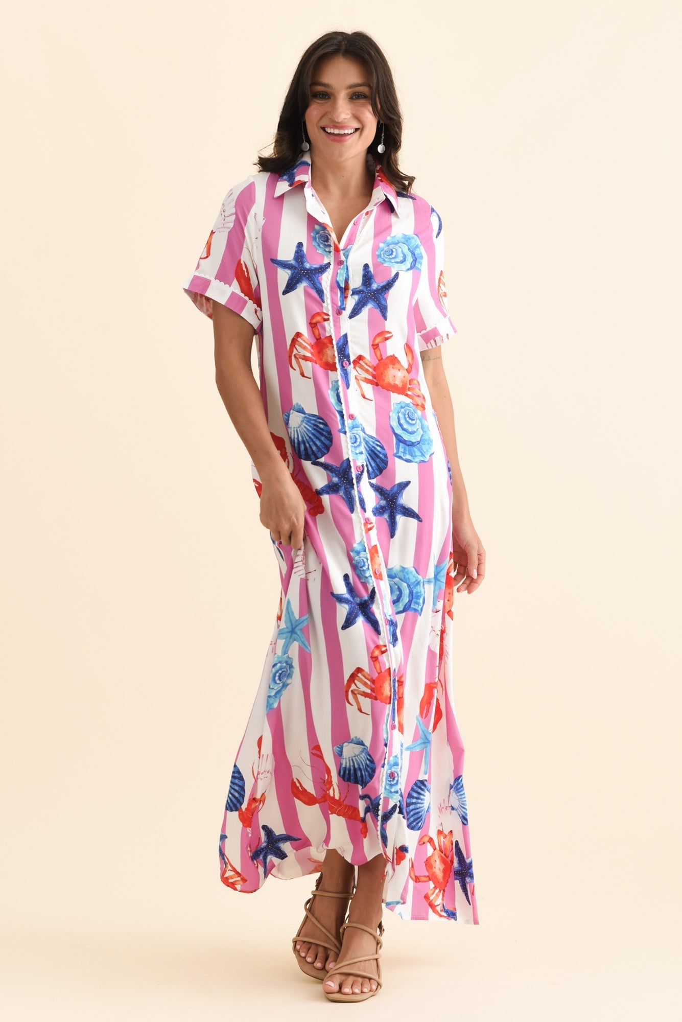 Corine Pink Beach Tie Dress Front View