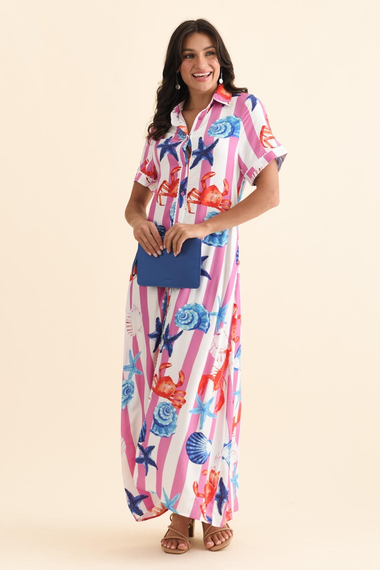 Corine Pink Beach Tie Dress Front View 2