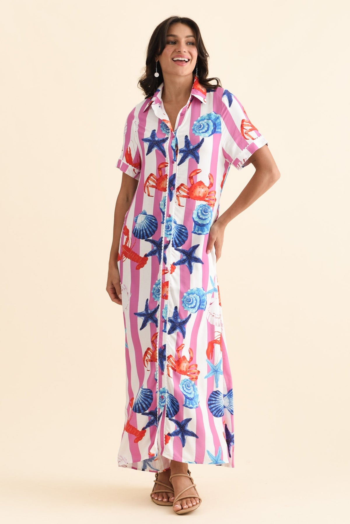 Corine Pink Beach Tie Dress Full Length View