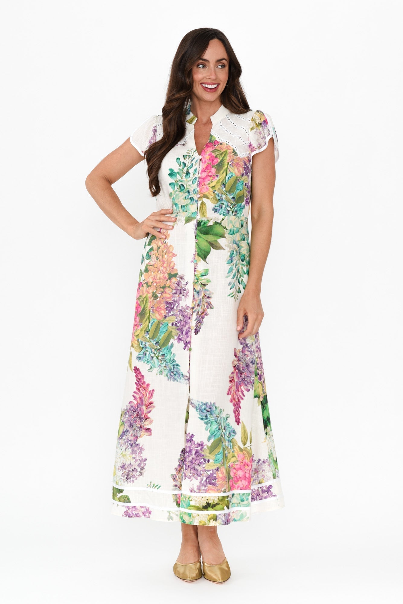 Cristina Wisteria Alba Linen Blend Dress Front View