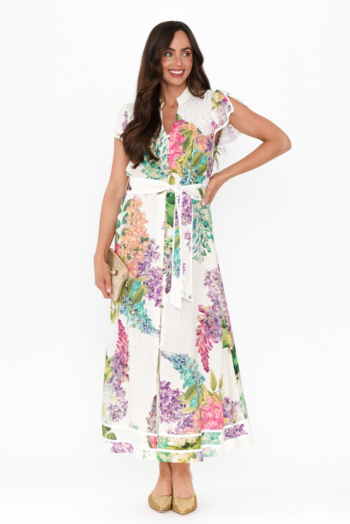 Cristina Wisteria Alba Linen Blend Dress Front View 2