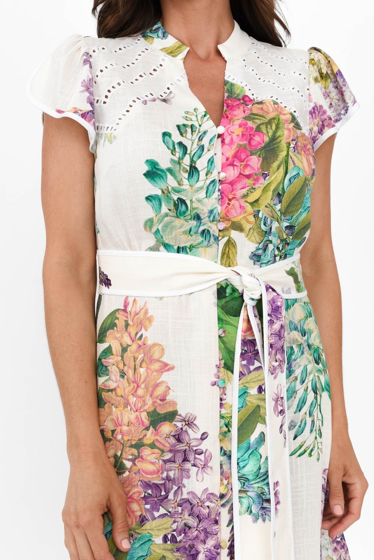 Cristina Wisteria Alba Linen Blend Dress Full Length View