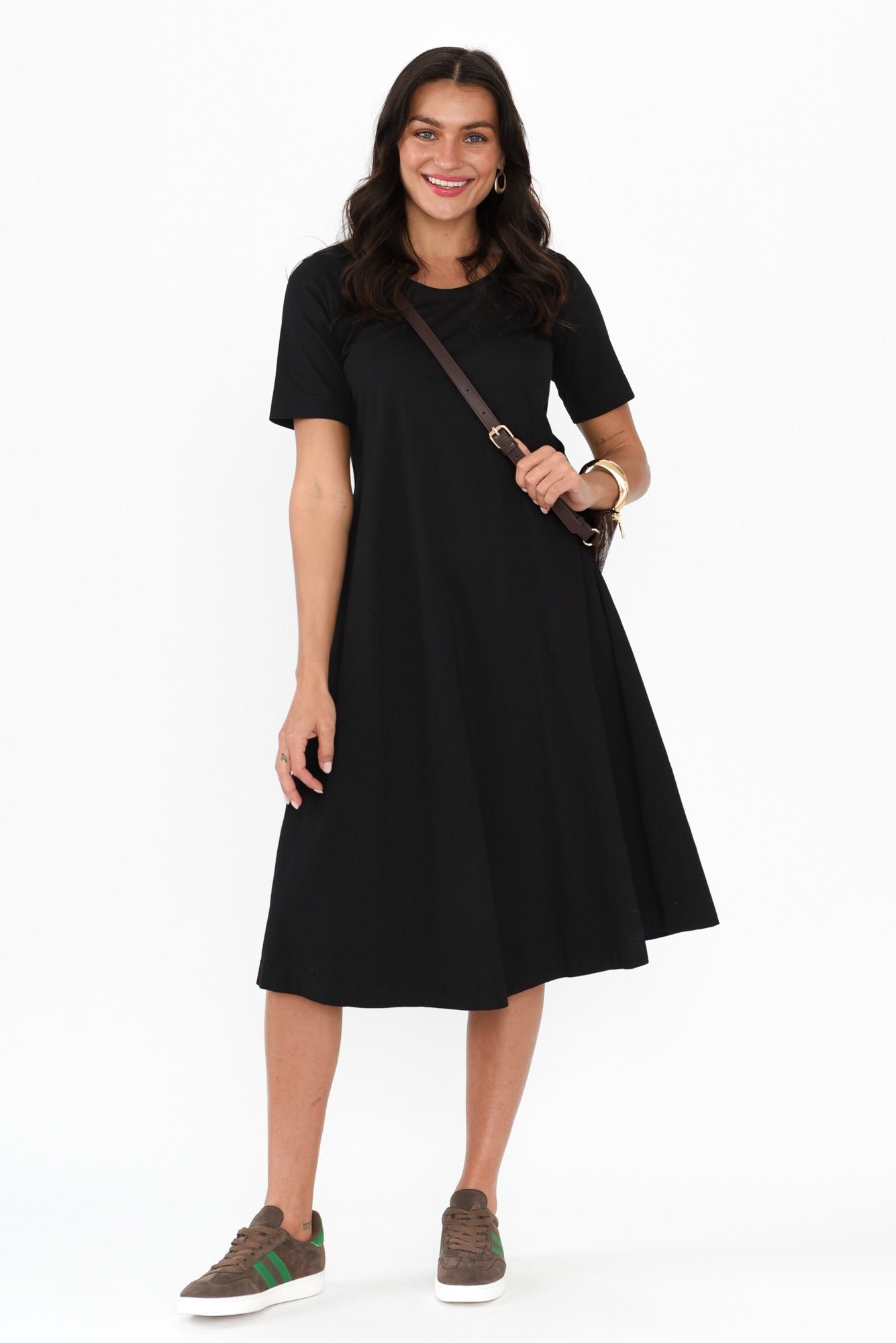 Cynthia Black Cotton Tee Dress Front View 2