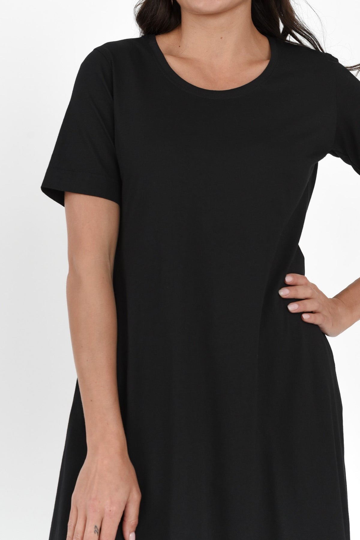 Cynthia Black Cotton Tee Dress Detail View