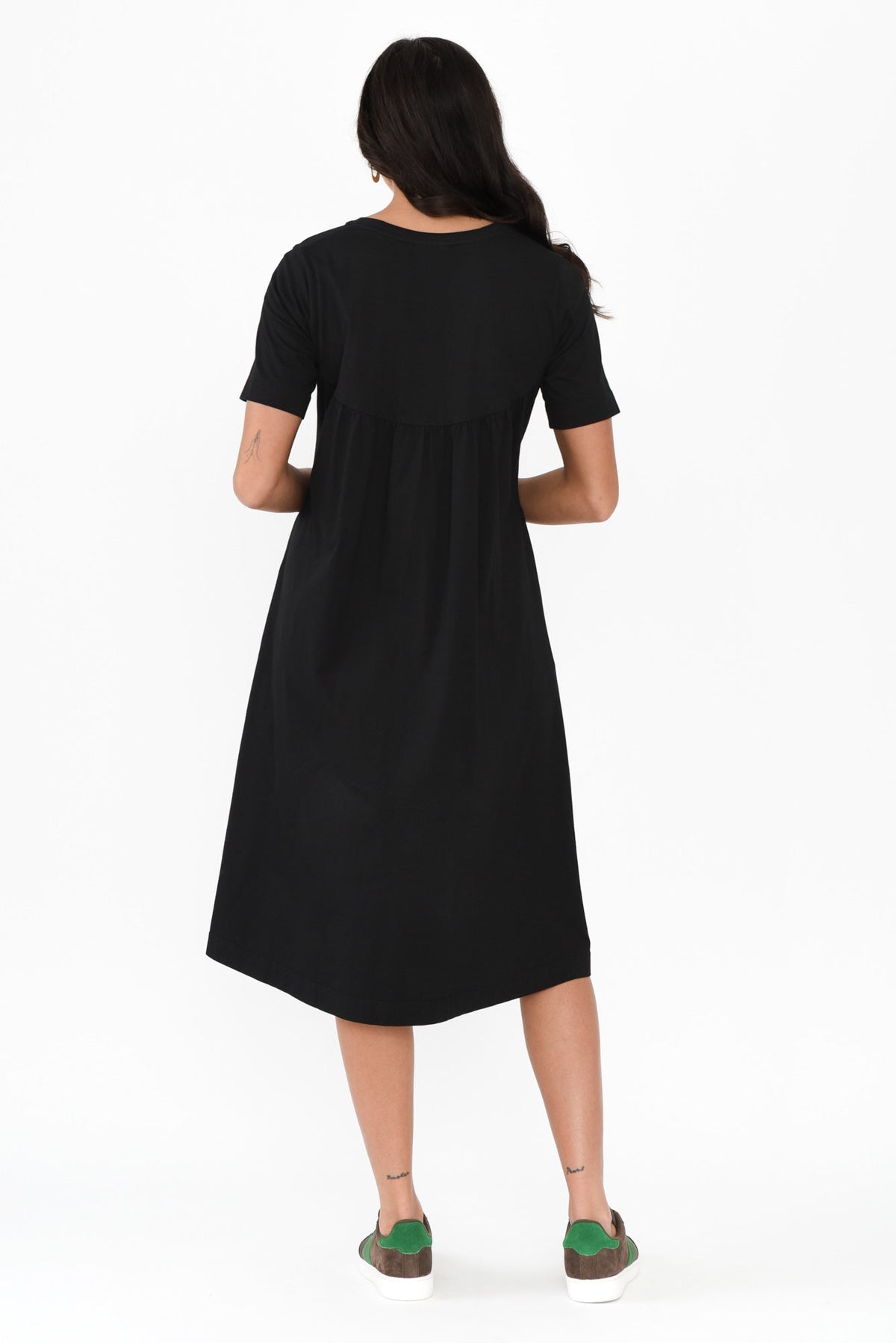 Cynthia Black Cotton Tee Dress Side View