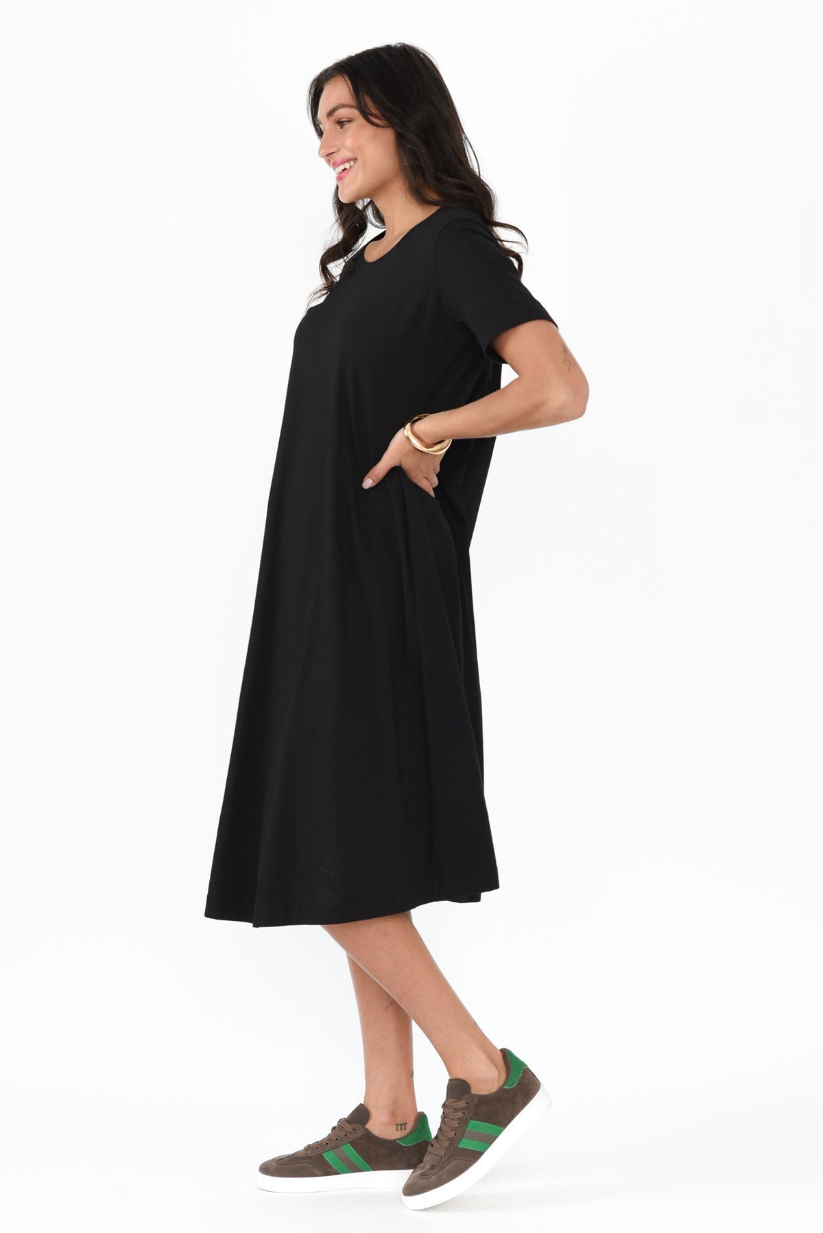 Cynthia Black Cotton Tee Dress Back View
