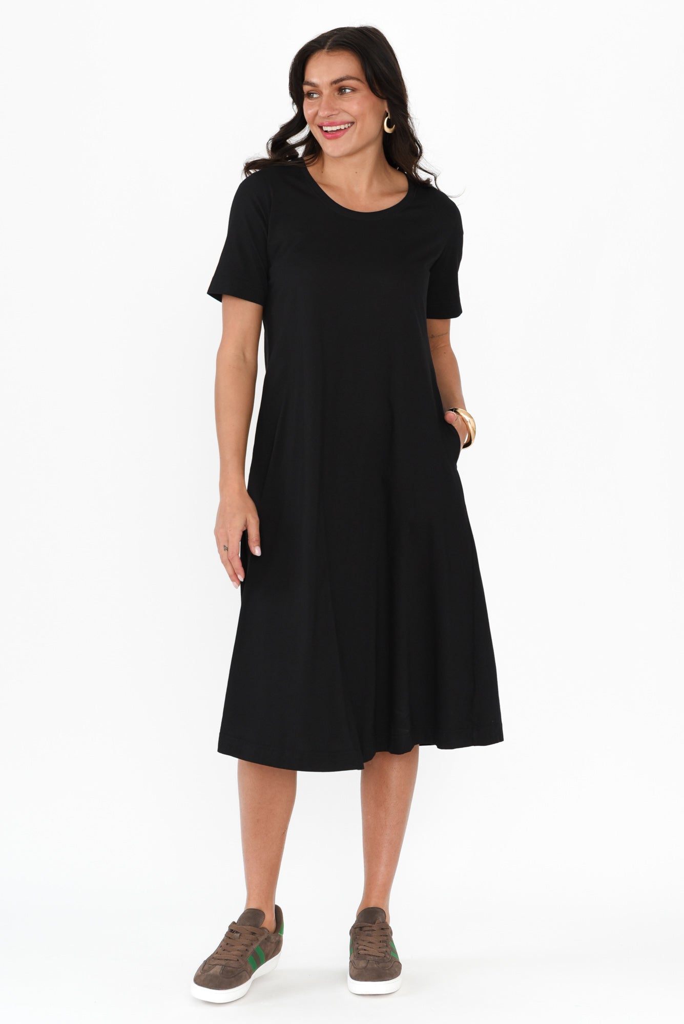 Cynthia Black Cotton Tee Dress Front View