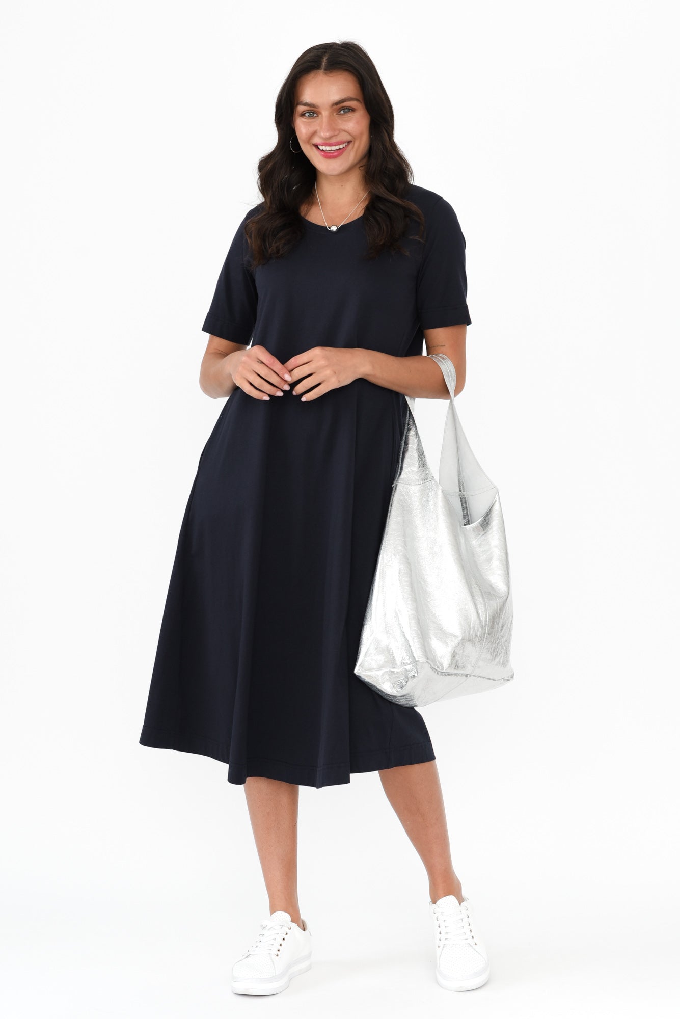 Cynthia Navy Cotton Tee Dress Front View