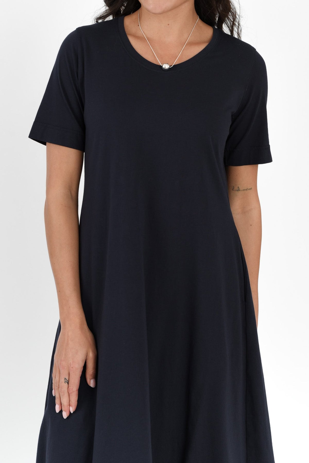 Cynthia Navy Cotton Tee Dress Full Length View