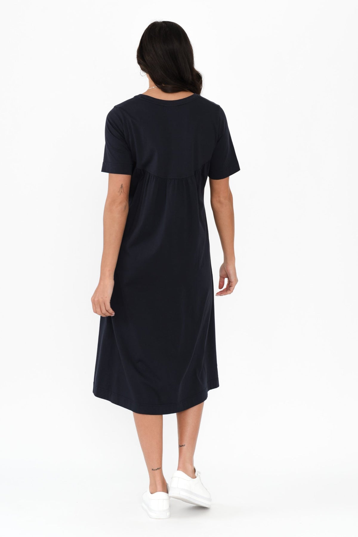 Cynthia Navy Cotton Tee Dress Detail View