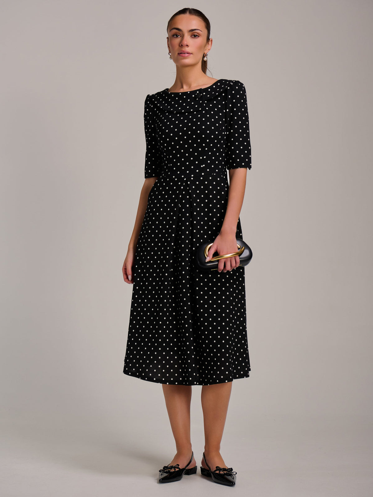Printed Scuba Fold Collar Midi Dress Side View