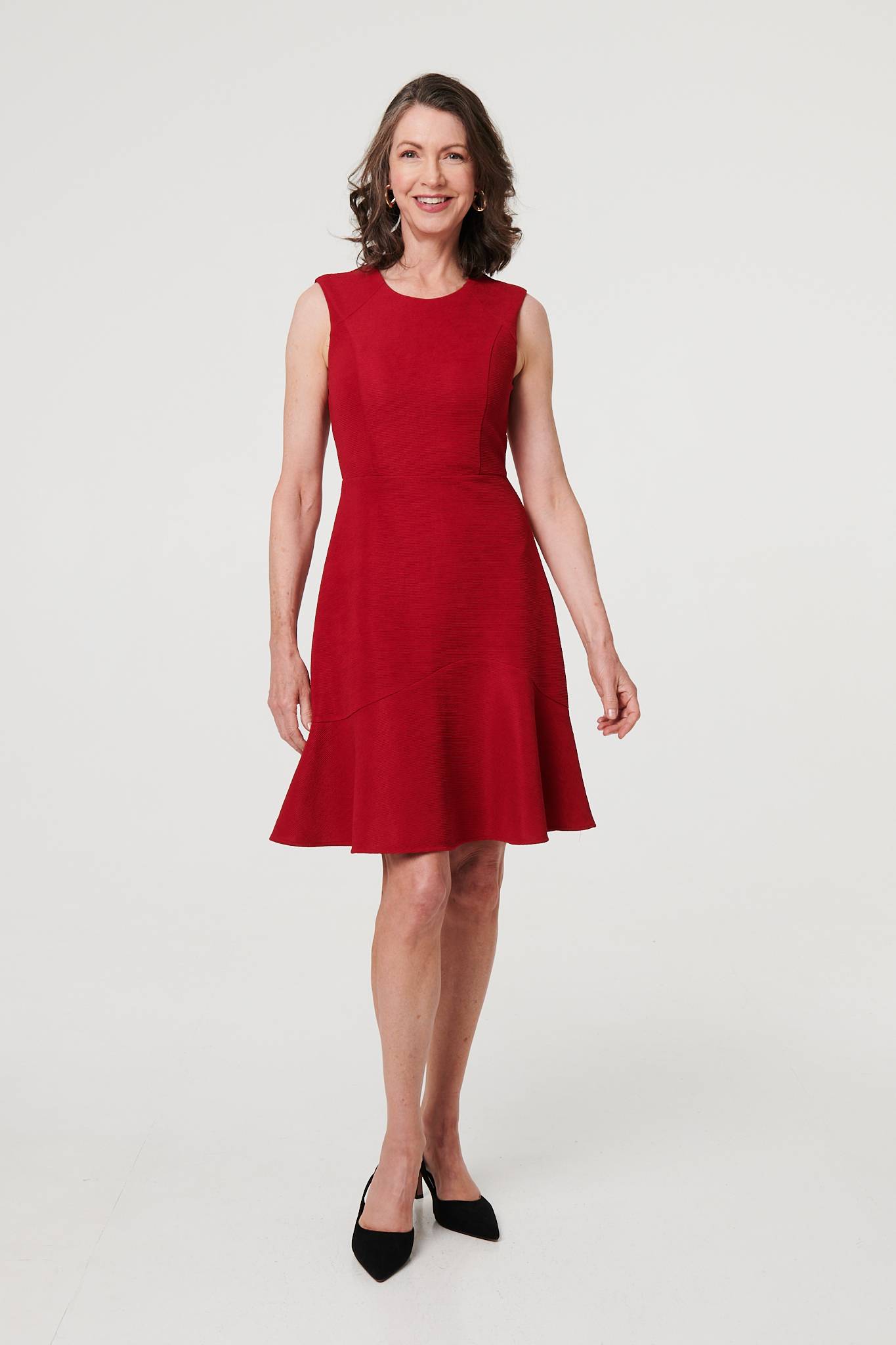 Textured Sleeveless Short Skater Dress Front View