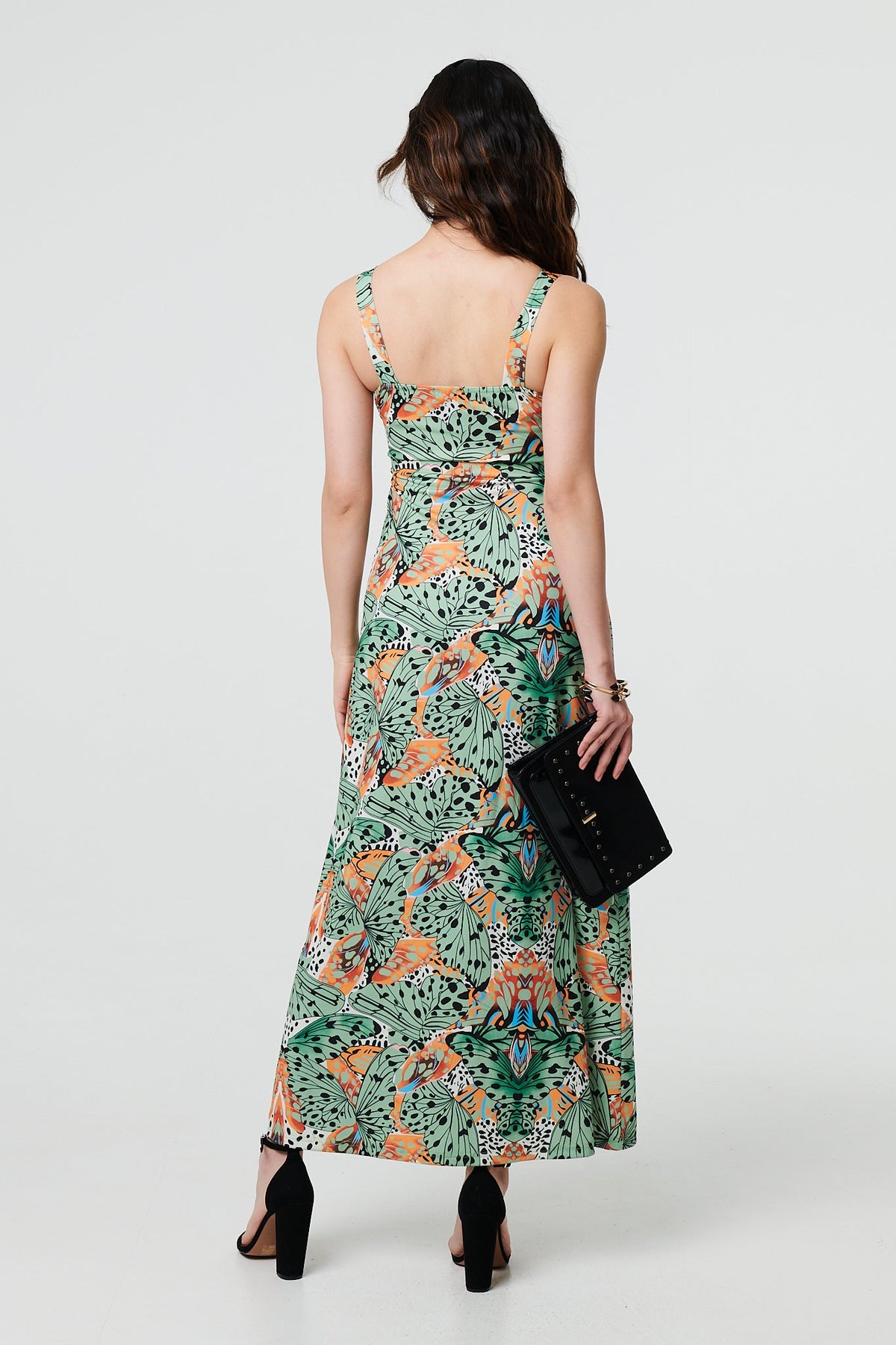 Butterfly Print V-Neck Empire Maxi Dress Detail View