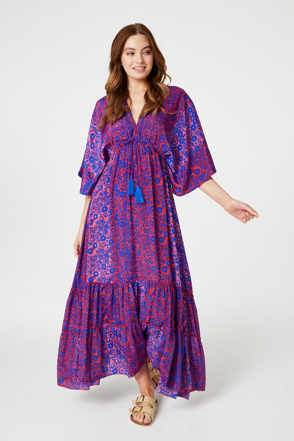 Floral Batwing Maxi Dress Front View 2