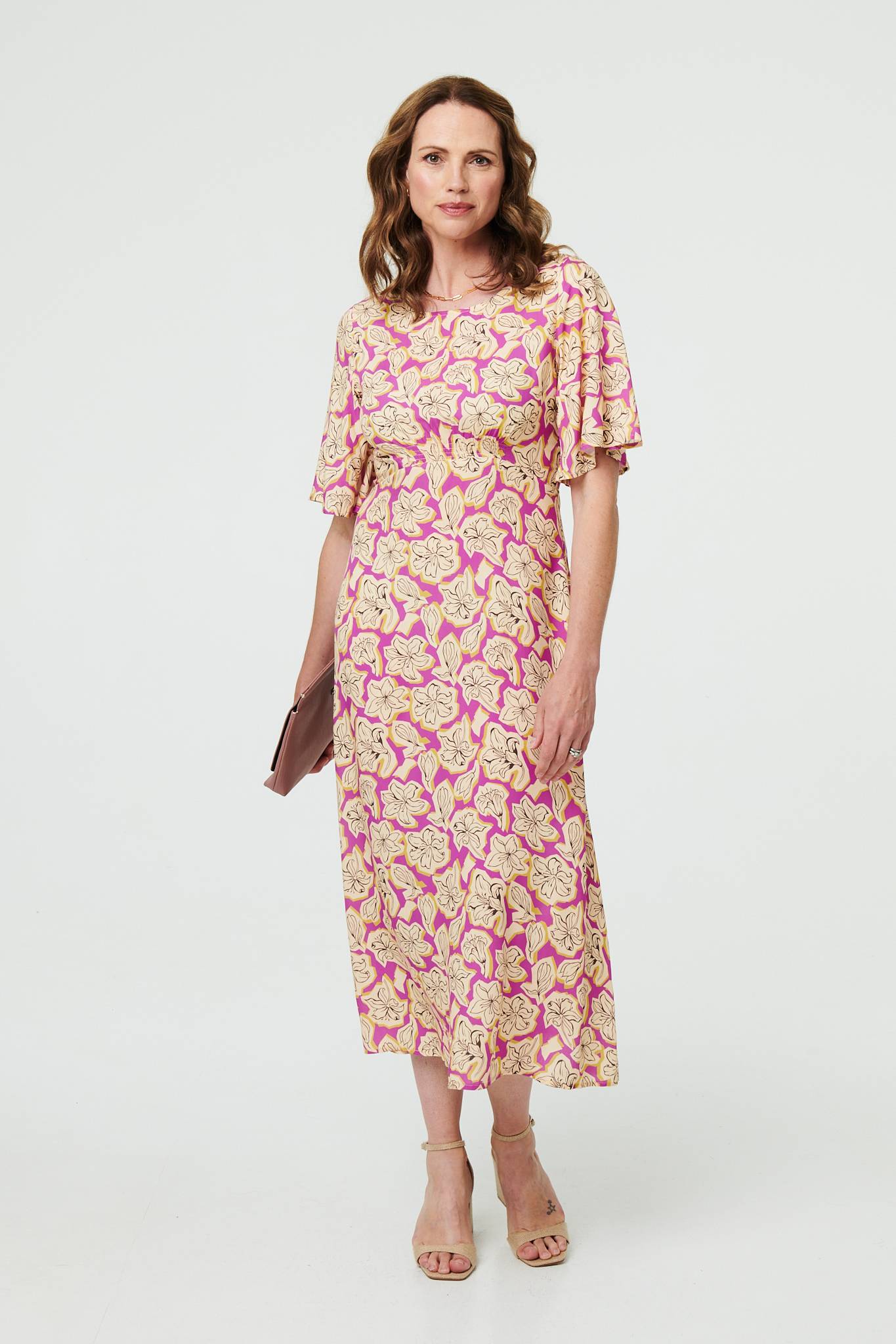 Floral 1/2 Flare Sleeve Midi Dress Detail View 2