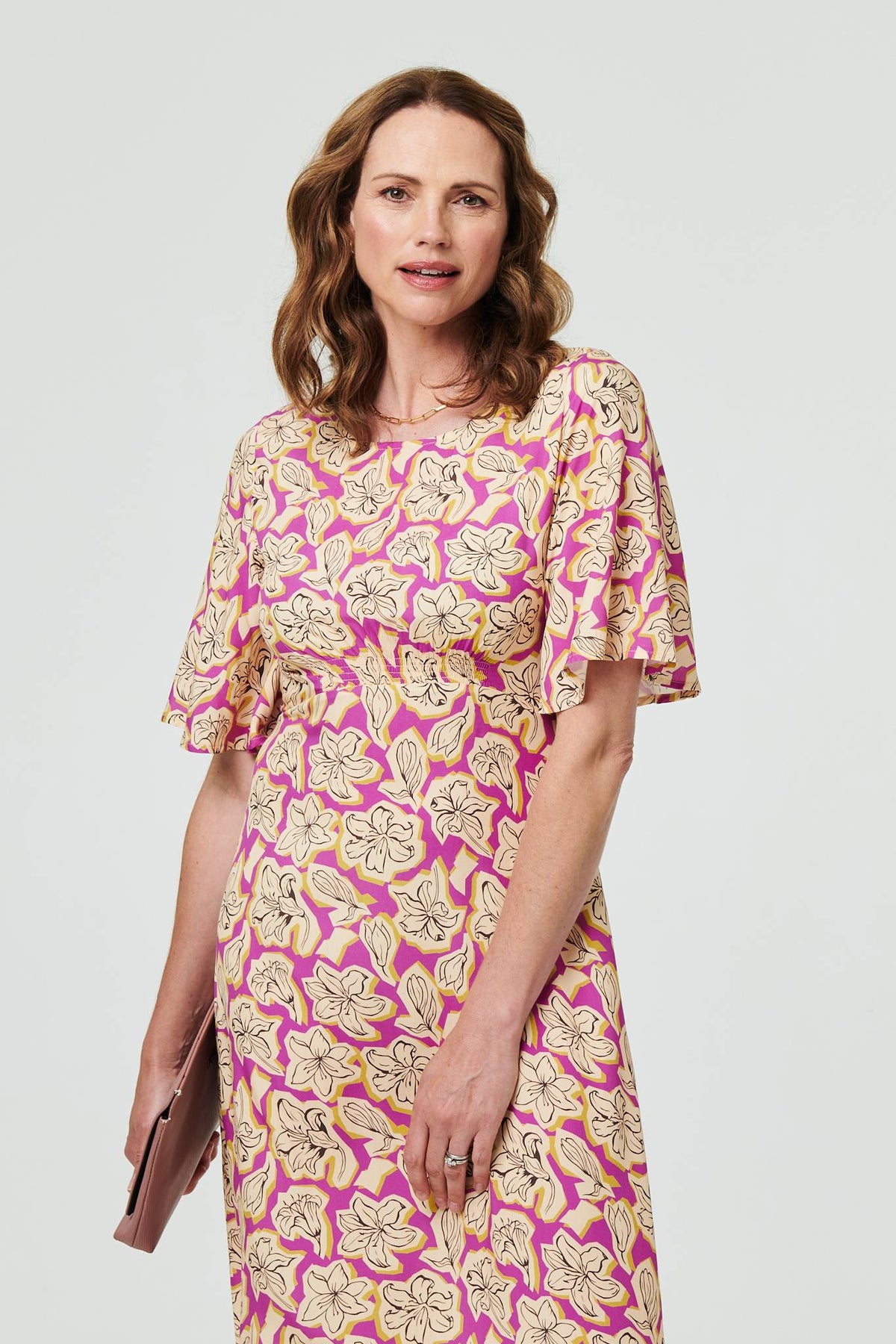 Floral 1/2 Flare Sleeve Midi Dress Styled View