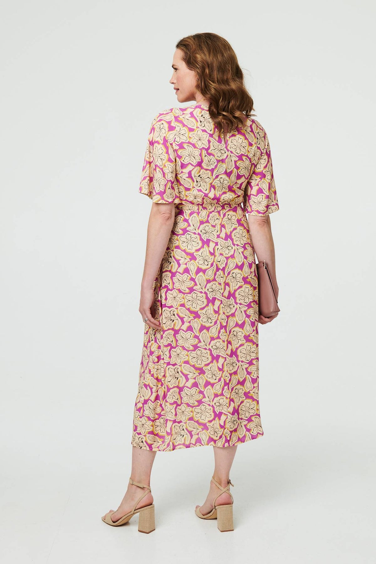 Floral 1/2 Flare Sleeve Midi Dress Front View 2