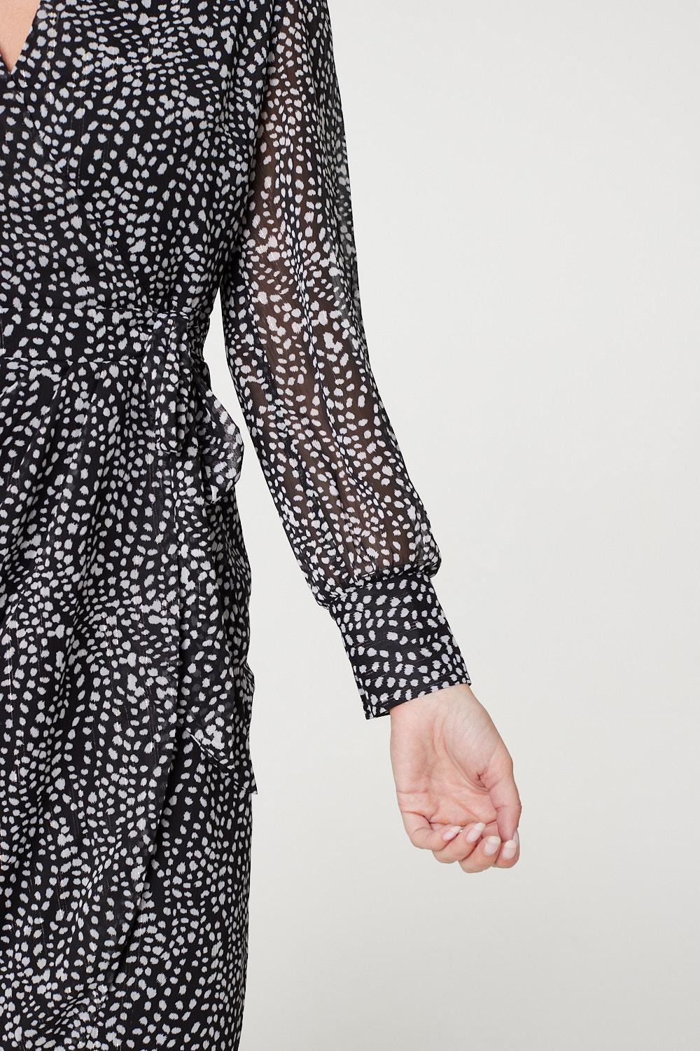 Printed Long Sleeve Wrap Front Short Dress Styled View