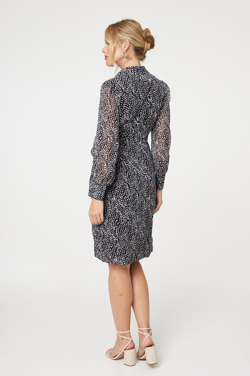 Printed Long Sleeve Wrap Front Short Dress Side View