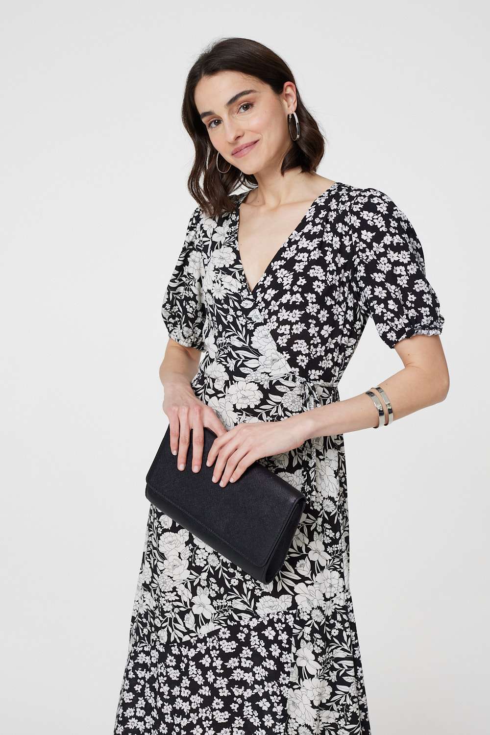 Floral 1/2 Sleeve Midi Wrap Dress Back View