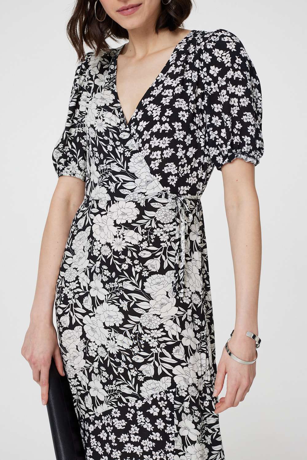 Floral 1/2 Sleeve Midi Wrap Dress Detail View