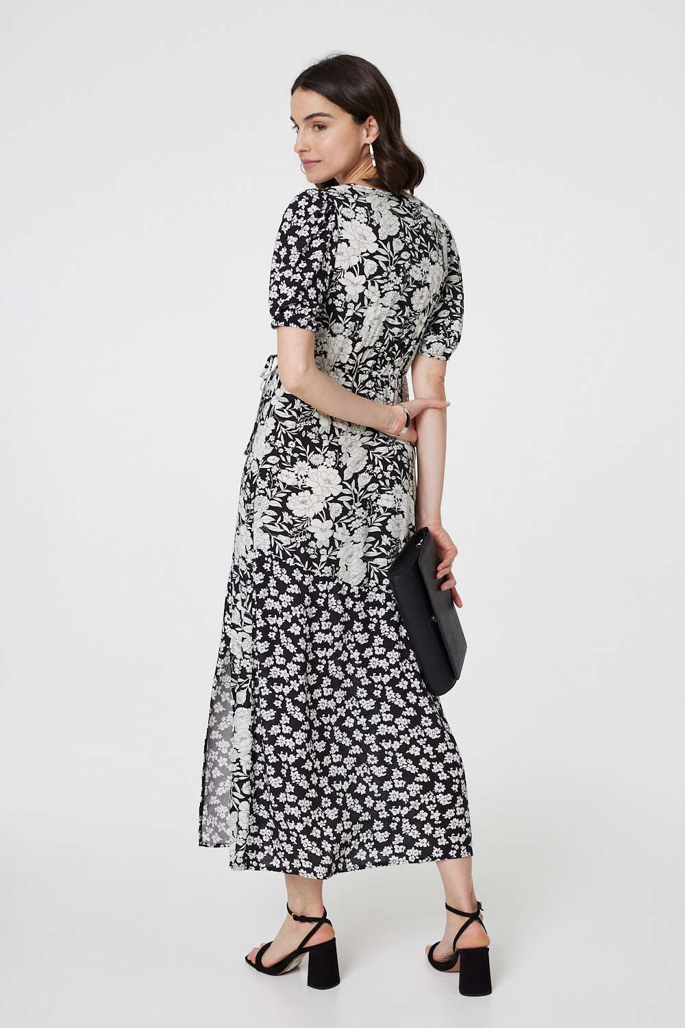 Floral 1/2 Sleeve Midi Wrap Dress Side View
