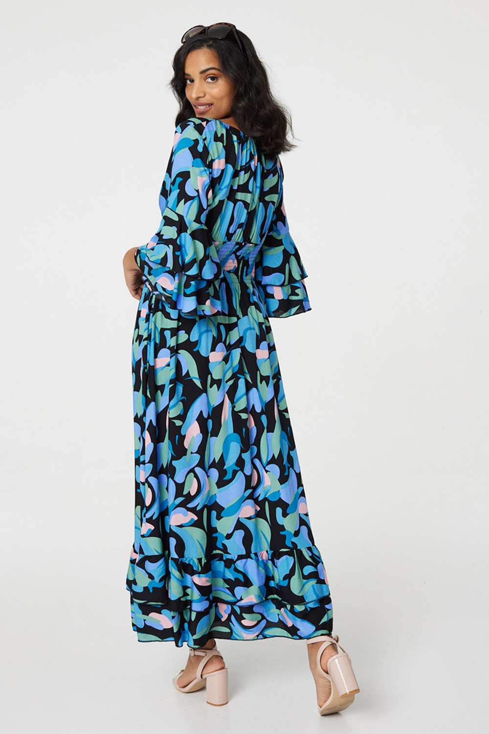 Printed Ruffle Hem Empire Maxi Dress Side View