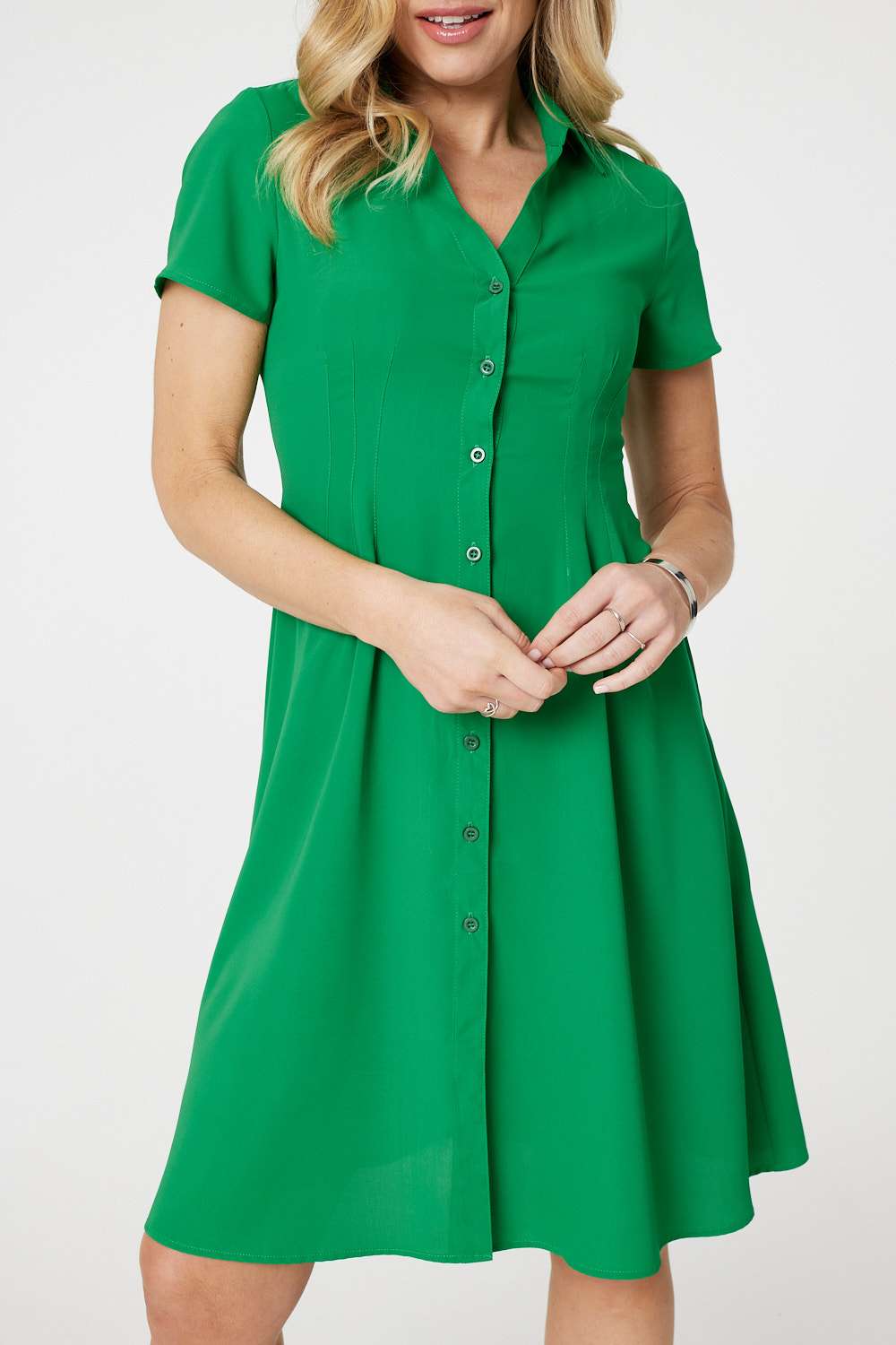 Short Sleeve Knee Length Shirt Dress Detail View