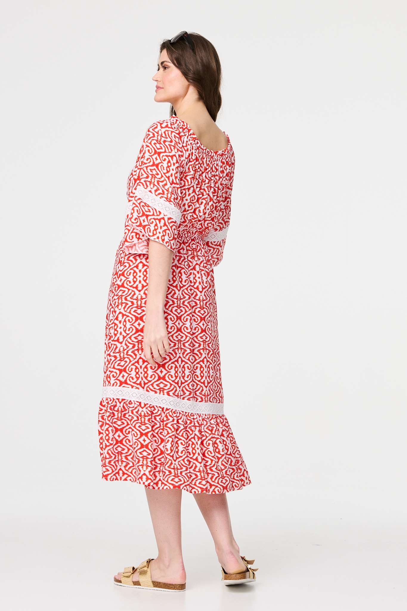 Printed Relaxed Lace Trim Midi Dress Side View