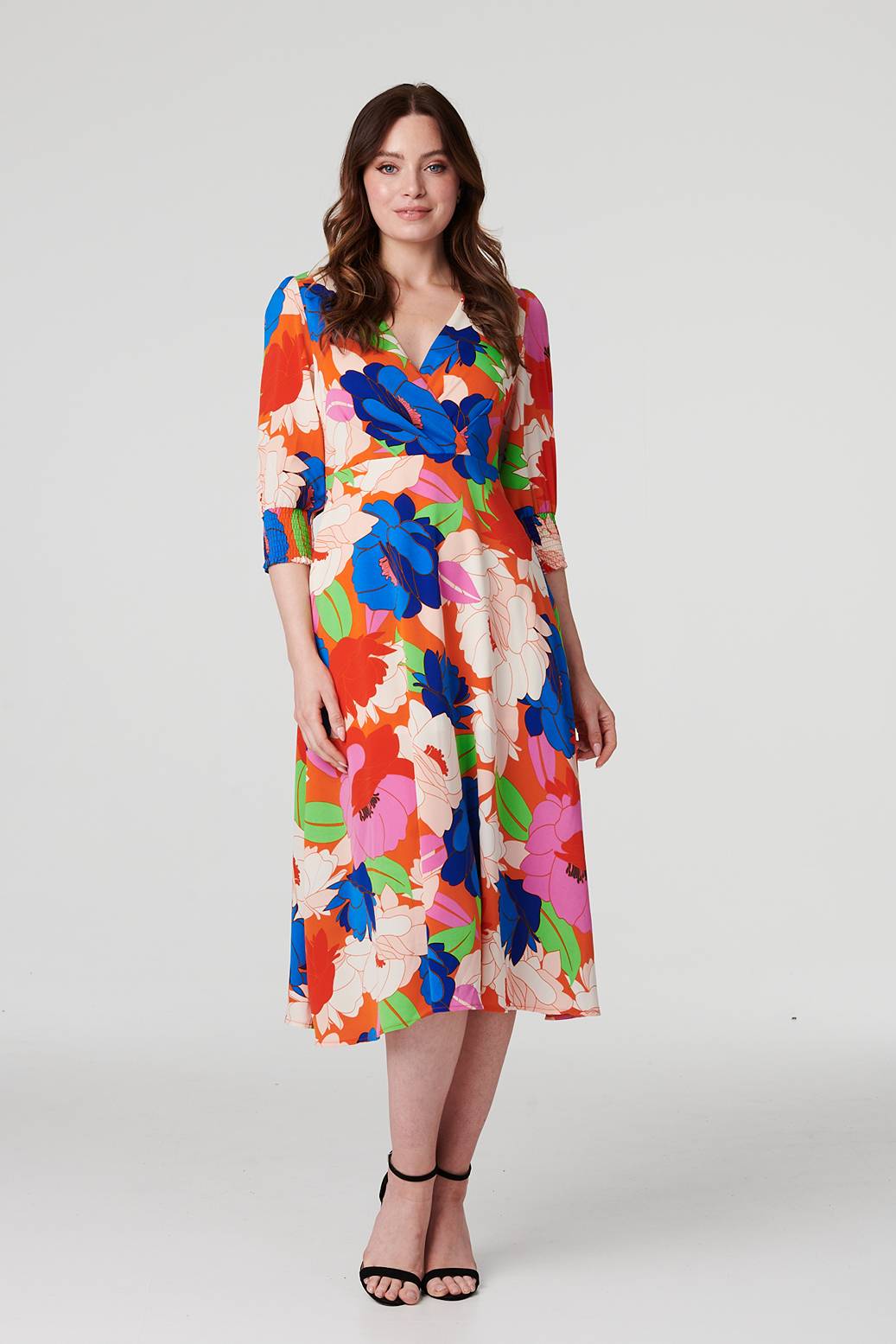 Floral 3/4 Sleeve Midi Dress Detail View