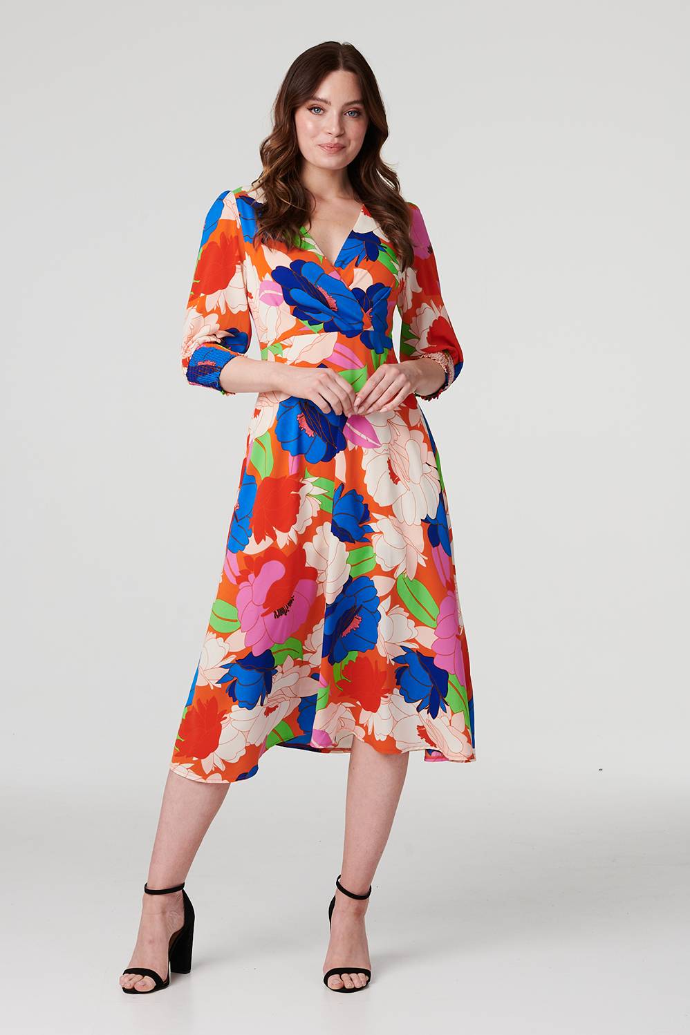 Floral 3/4 Sleeve Midi Dress Side View 2