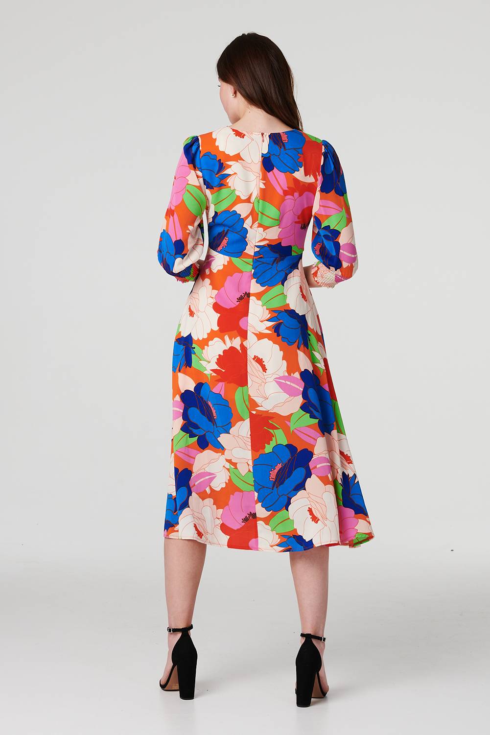 Floral 3/4 Sleeve Midi Dress Full Length View