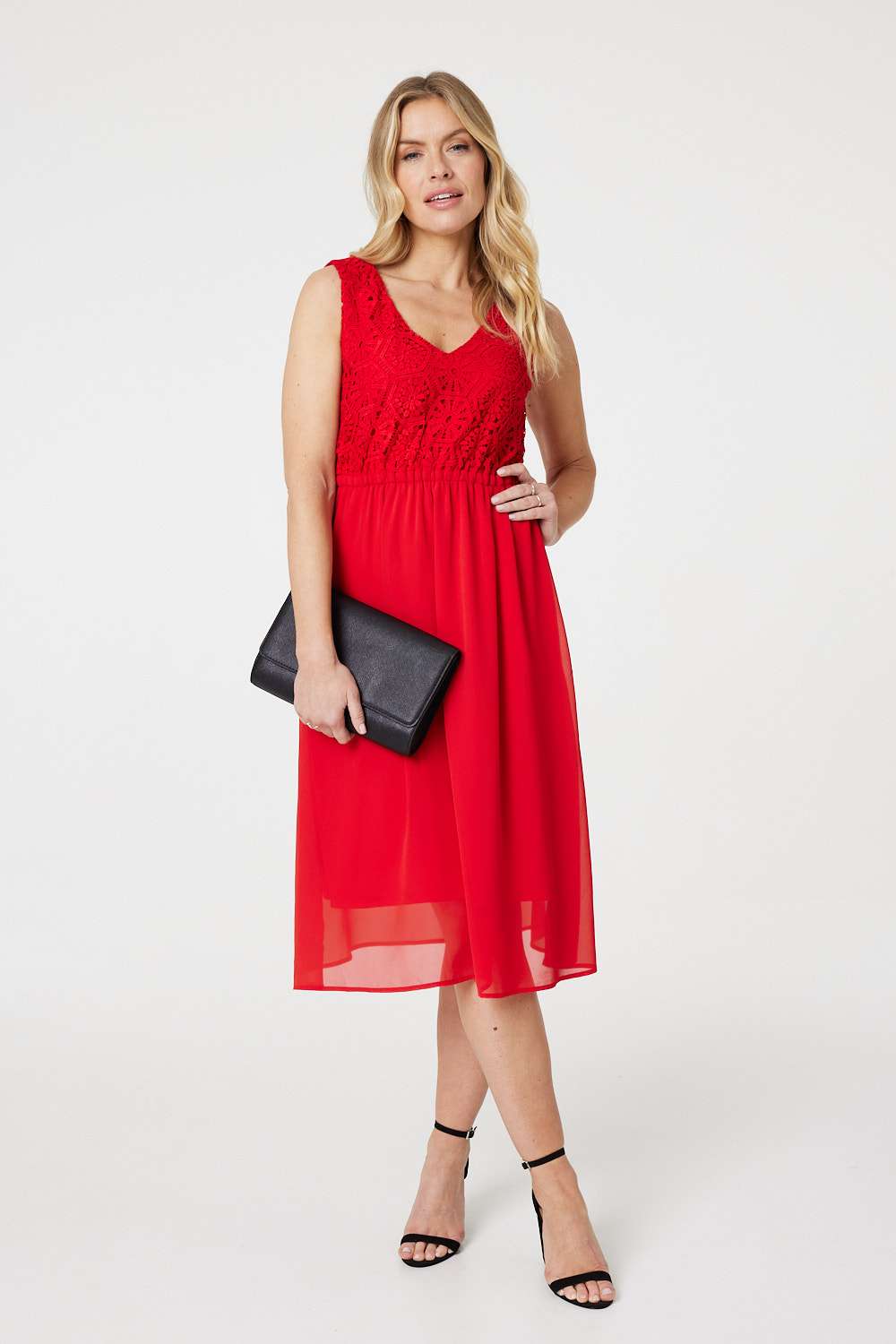 Crochet Detail Sleeveless Midi Dress Front View