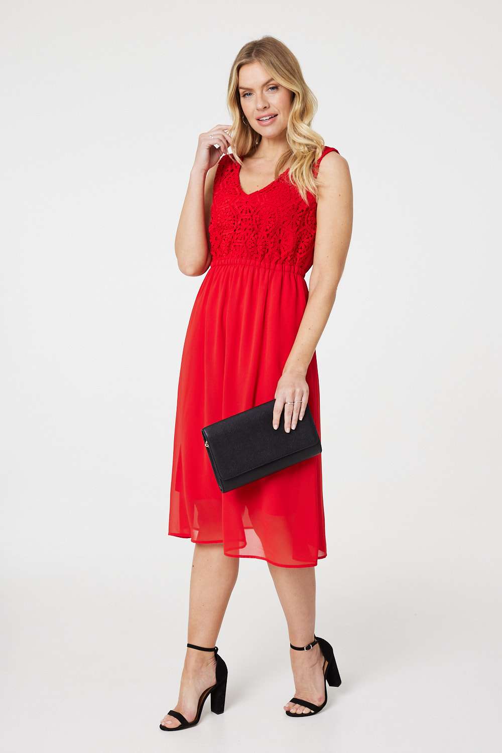 Crochet Detail Sleeveless Midi Dress Front View 2