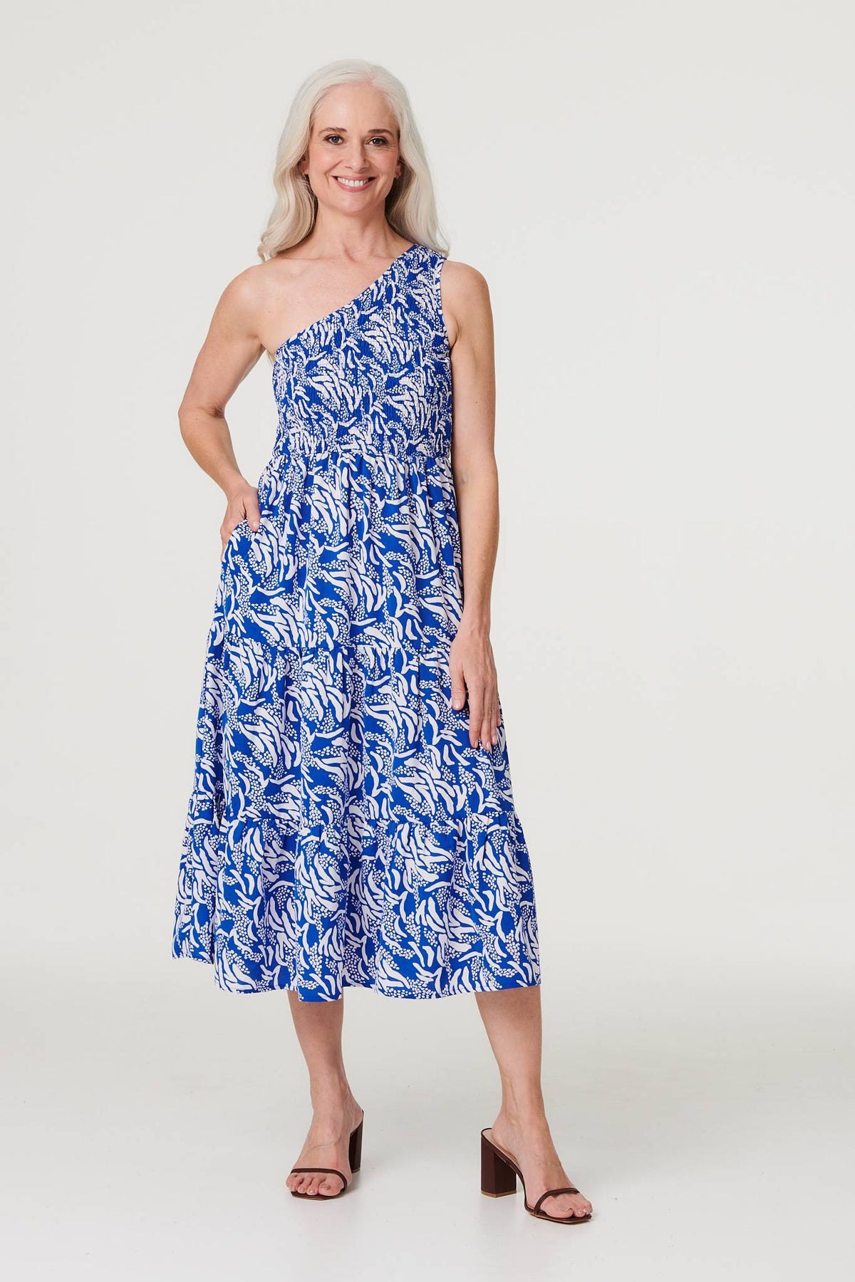 Printed Asymmetric Midi Sun Dress Side View