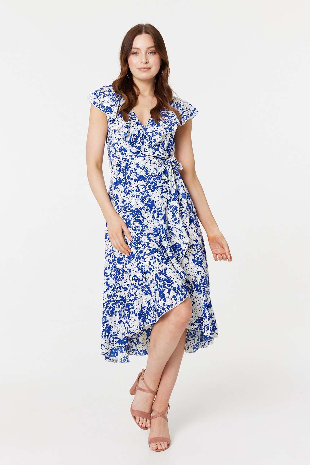 Printed Tie Waist Midi Wrap Dress Full Length View