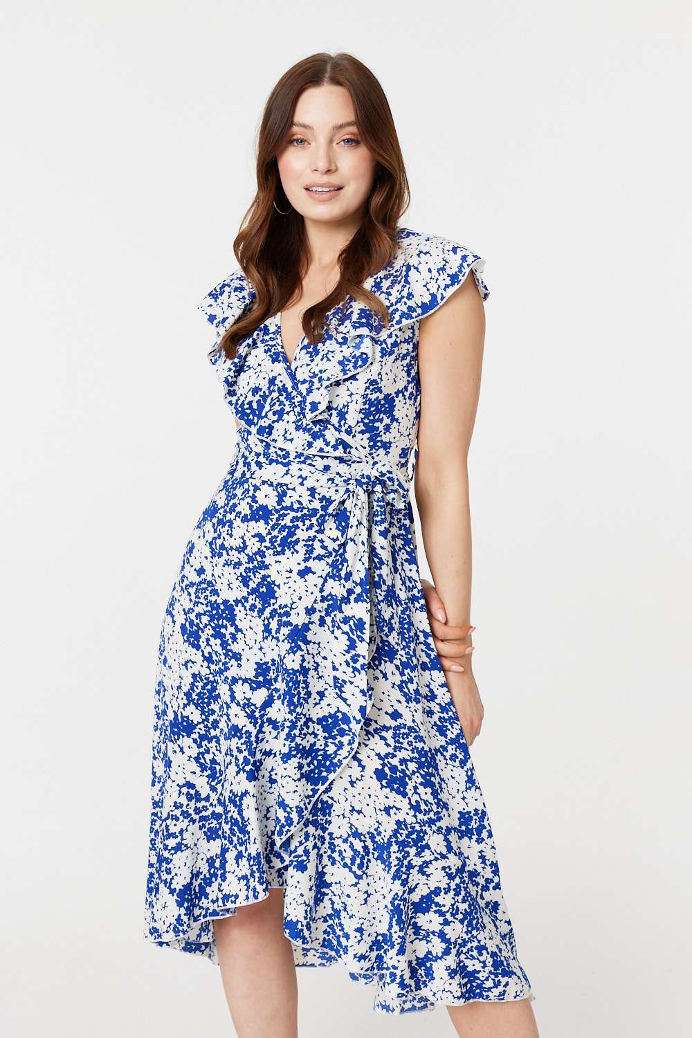 Printed Tie Waist Midi Wrap Dress Back View