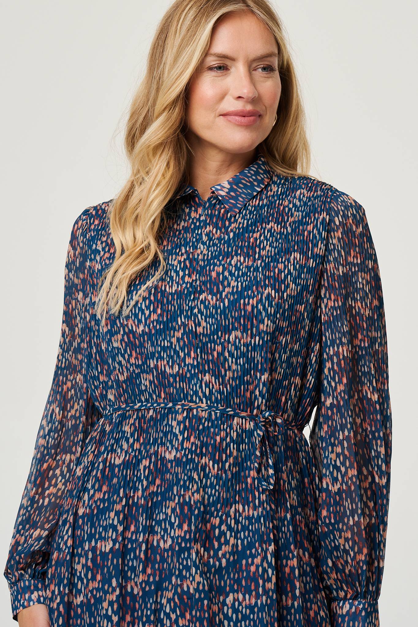Printed Collared Short Tie Waist Dress Styled View