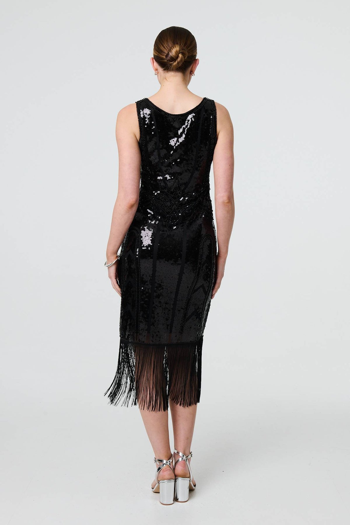 Sequin Embellished Tassel Trim Midi Dress Styled View
