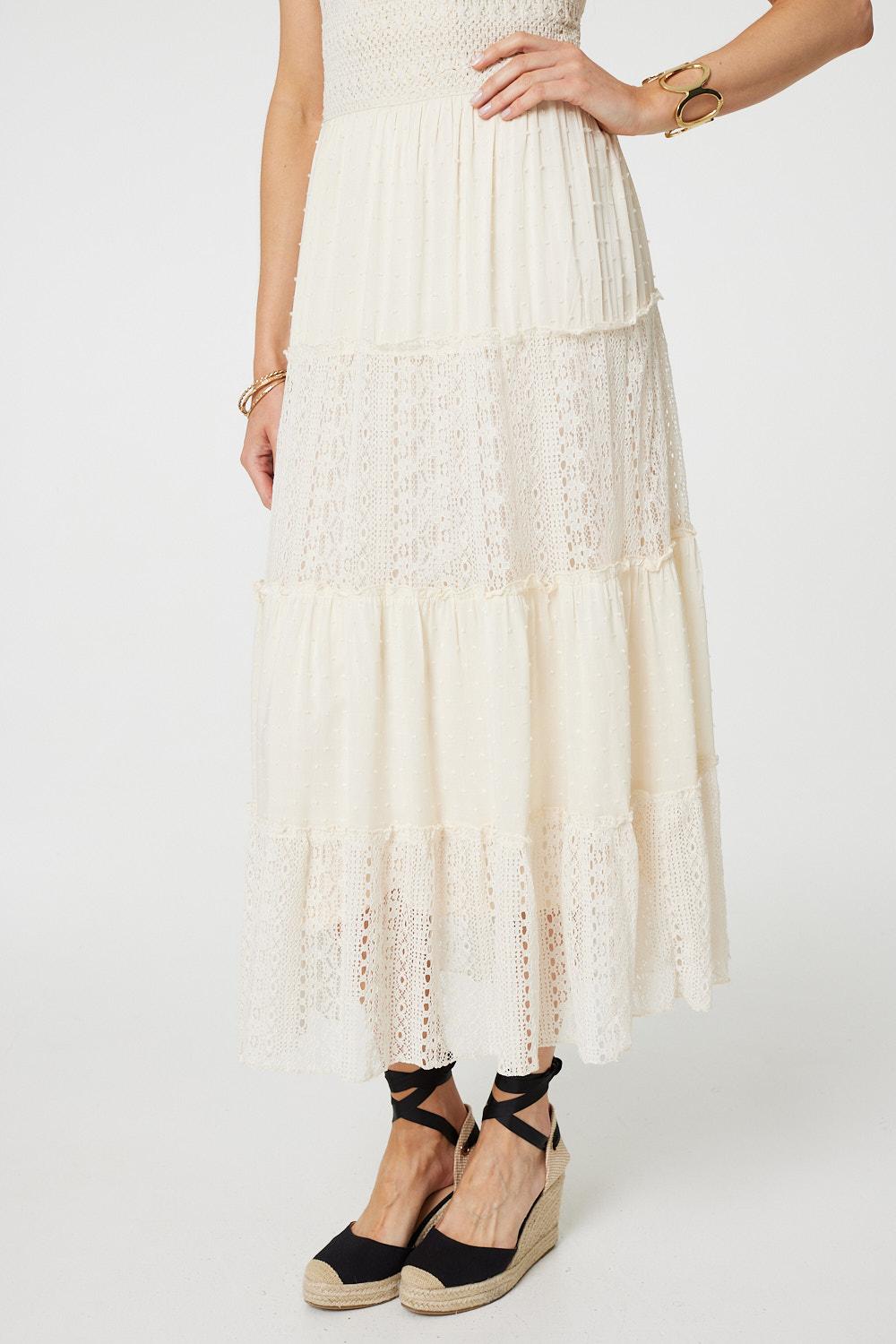 Lace Detail Sleeveless Tiered Maxi Dress Back View 2