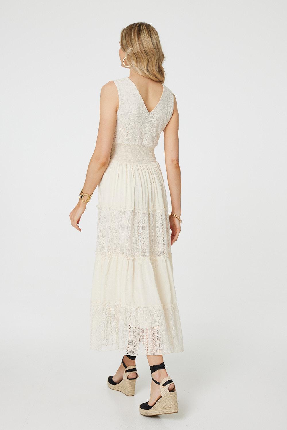 Lace Detail Sleeveless Tiered Maxi Dress Styled View