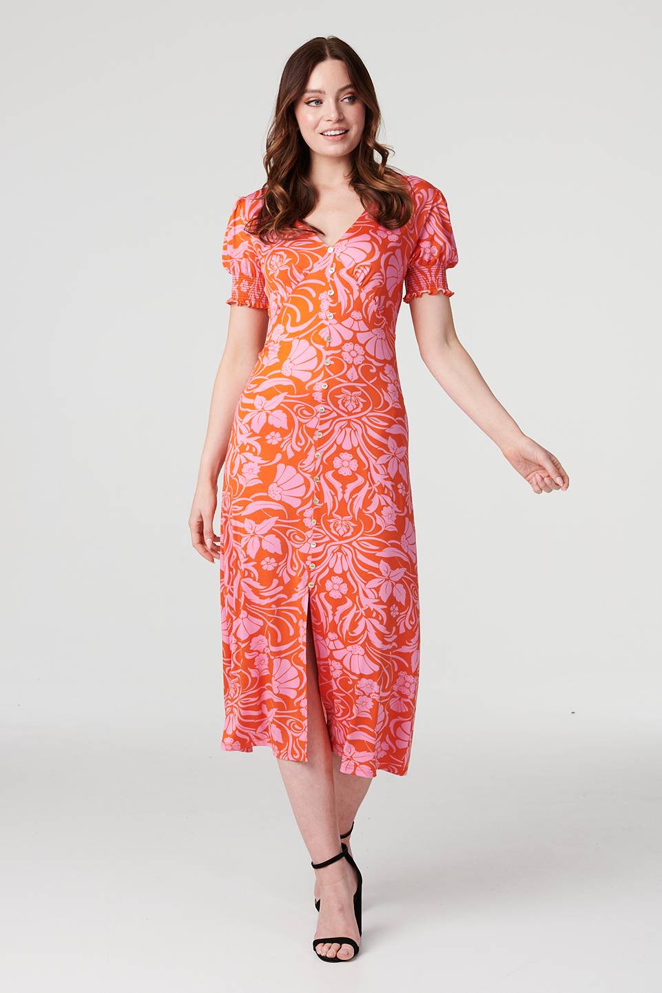 Floral Tie Back Midi Tea Dress Back View