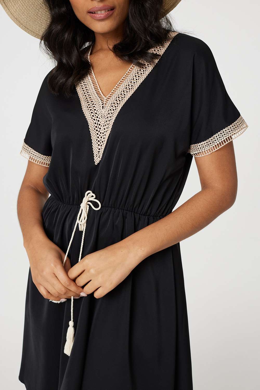 Lace Tassel Waist Tie Short Dress Detail View