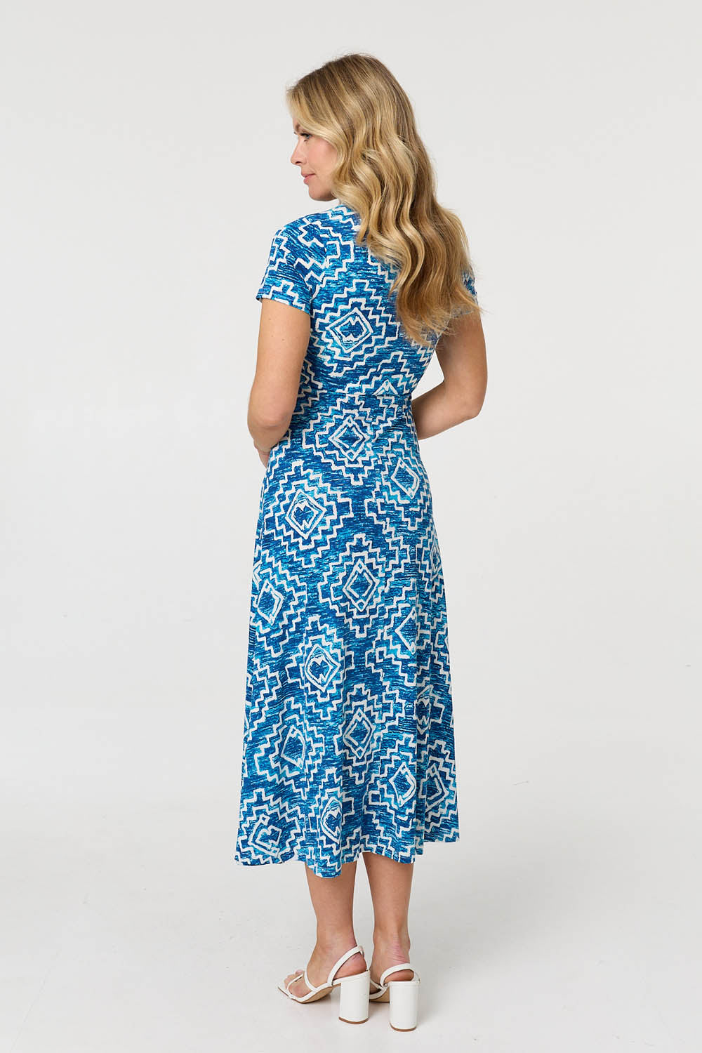 Geo Print Twist Front Midi Dress Side View