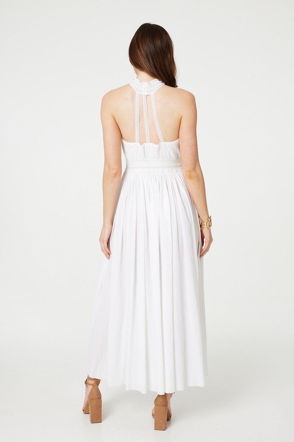 Embroidered Trim Halter Neck Maxi Dress Side View