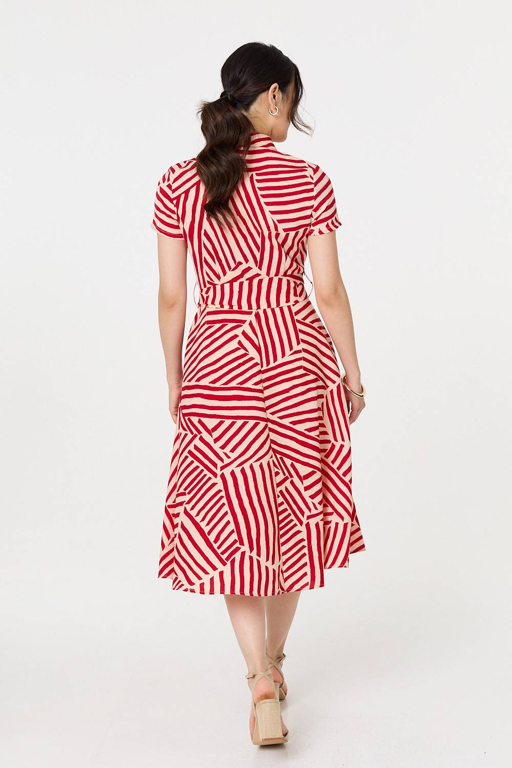 Striped Tie Waist Midi Shirt Dress Side View