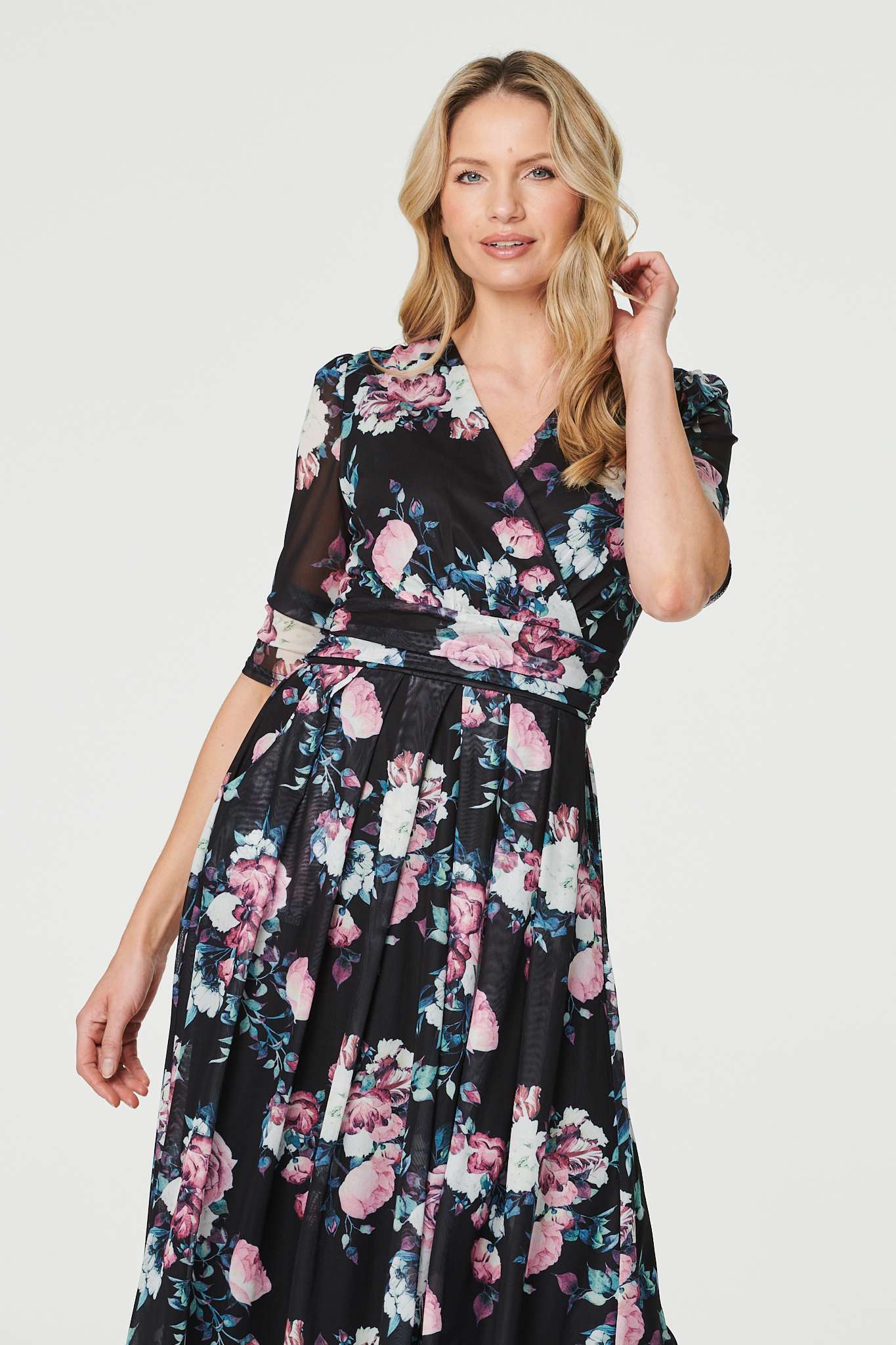 Floral Ruched Midi Tea Dress Back View